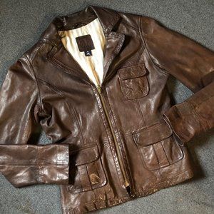 90s Vintage GAP Brown Leather Jacket Womens XS